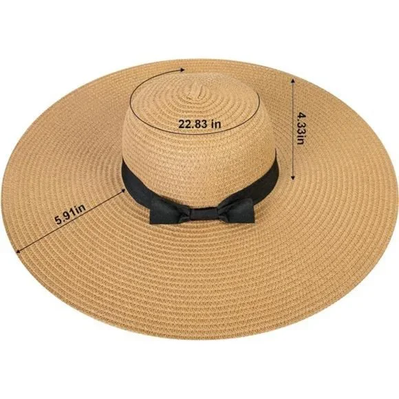 Womens Sun Hat UV Protection Wide Brim Beach Hat Floppy Foldable Straw Hats - Picture 4 of 7